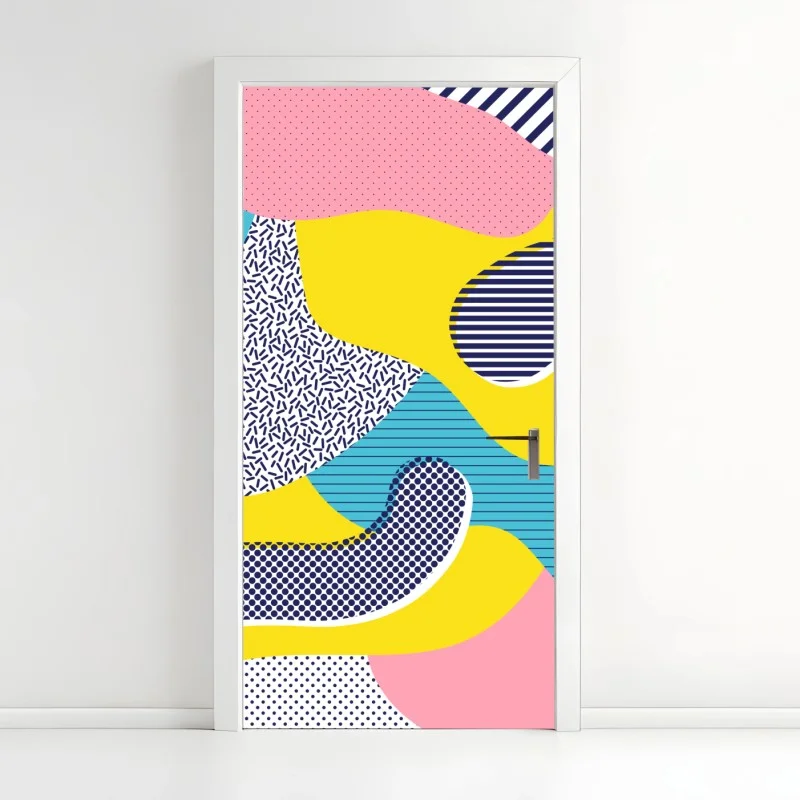 Adesivo per porta composizione astratta stile memphis colorata