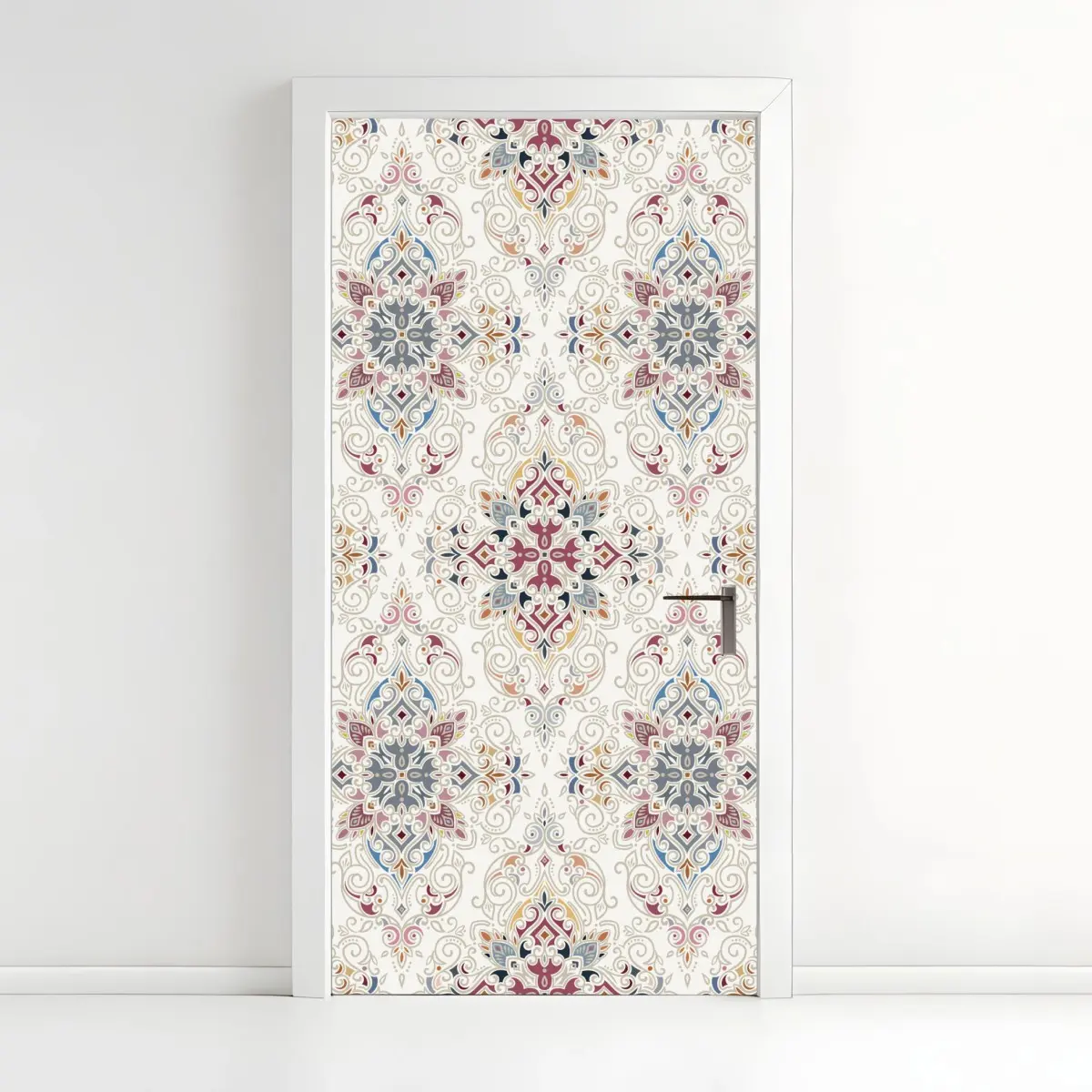 Adesivo per porta motivo damascato elegante in tonalità pastello • Wallissimo®