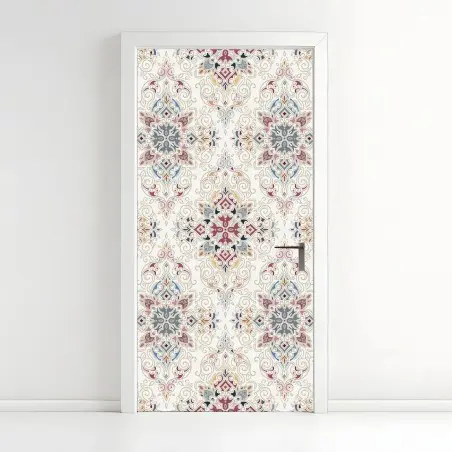 Adesivo per porta motivo damascato elegante in tonalità pastello • Wallissimo®