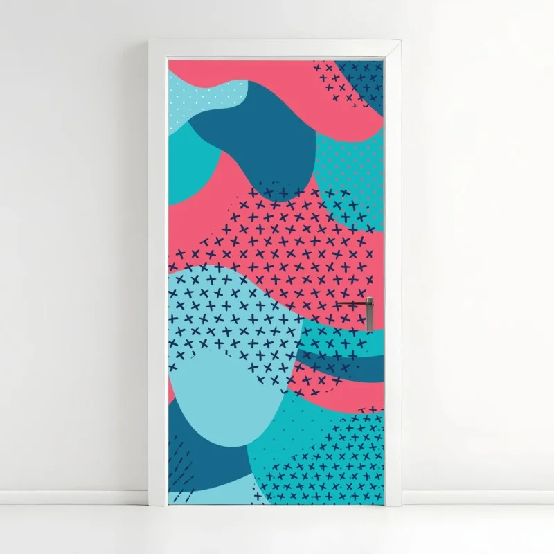 Adesivo per porta motivo astratto colorato in stile pop