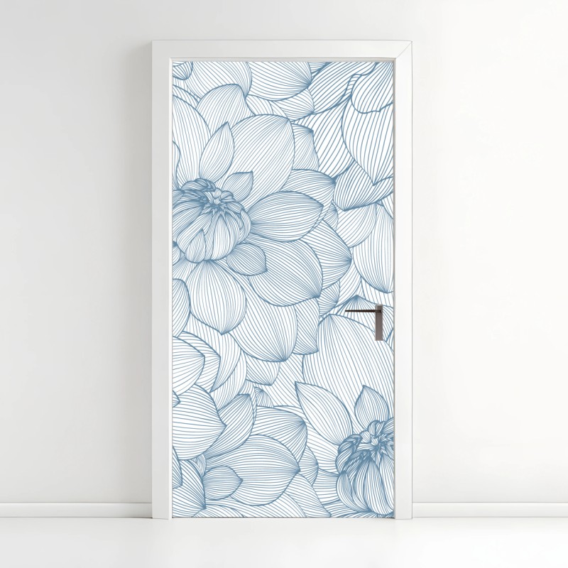 Adesivo per porta motivo floreale lineare blu