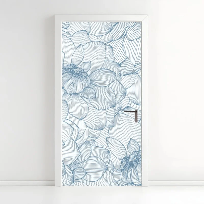 Adesivo per porta motivo floreale lineare blu