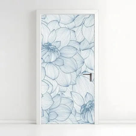 Adesivo per porta motivo floreale lineare blu • Wallissimo®