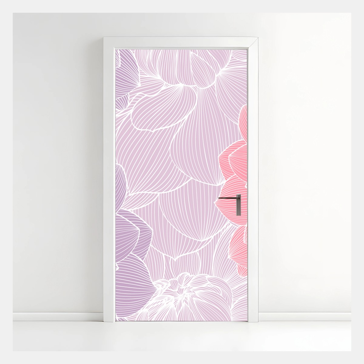 Adesivo per porta motivo floreale pastello con linee sottili • Wallissimo®