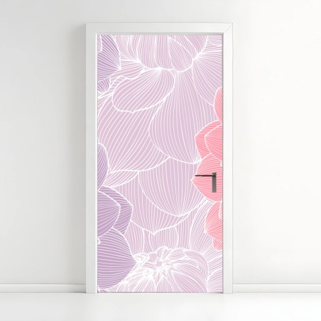 Adesivo per porta motivo floreale pastello con linee sottili • Wallissimo®
