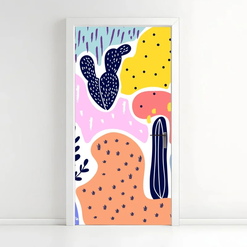 Adesivo per porta giardino astratto di cactus e piante