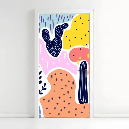 Adesivo per porta giardino astratto di cactus e piante • Wallissimo®