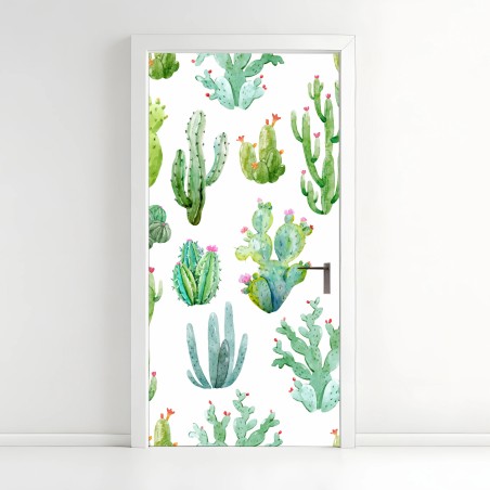 Adesivo per porta motivo botanico di cactus acquerellati • Wallissimo®