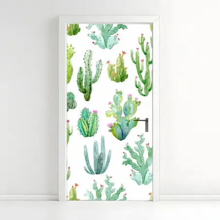 Adesivo per porta motivo botanico di cactus acquerellati • Wallissimo®