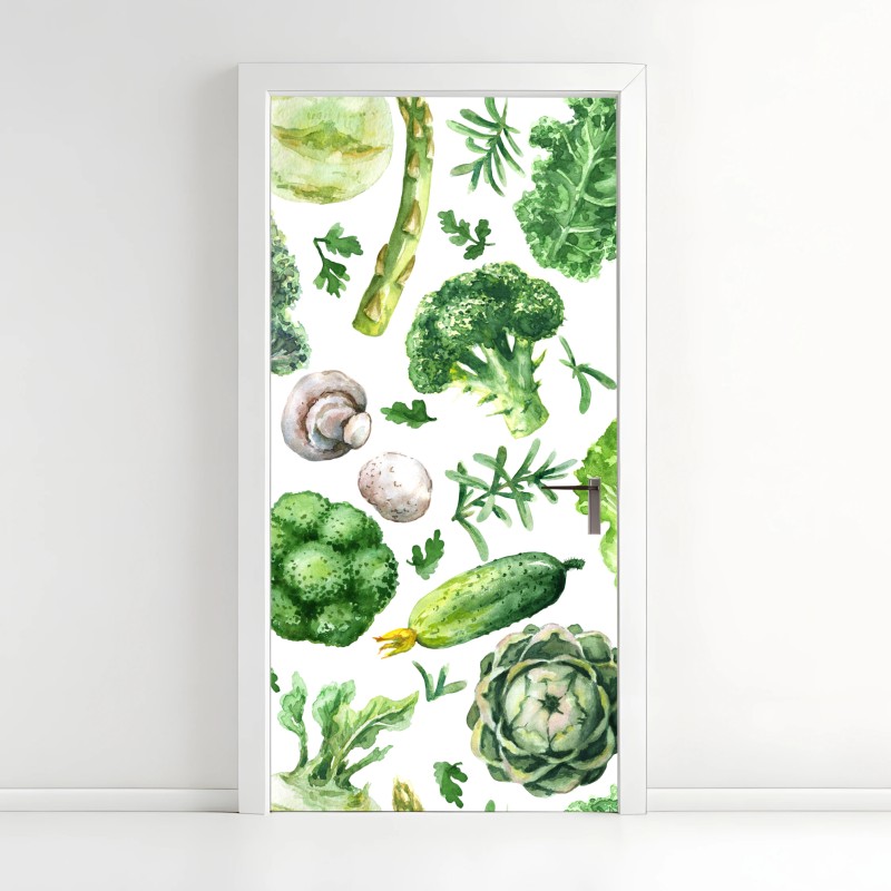 Adesivo per porta motivo botanico di verdure acquerellate