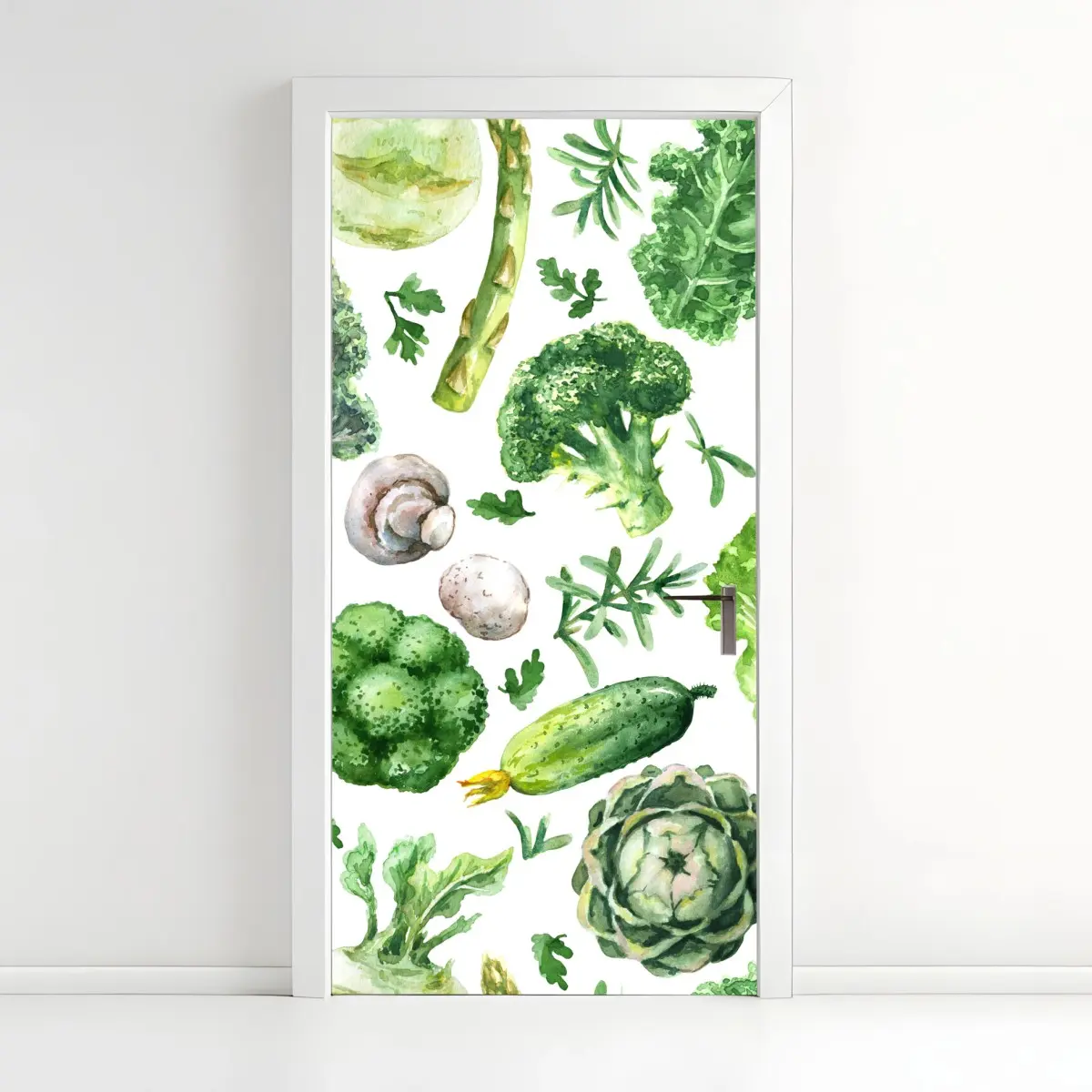 Adesivo per porta motivo botanico di verdure acquerellate • Wallissimo®