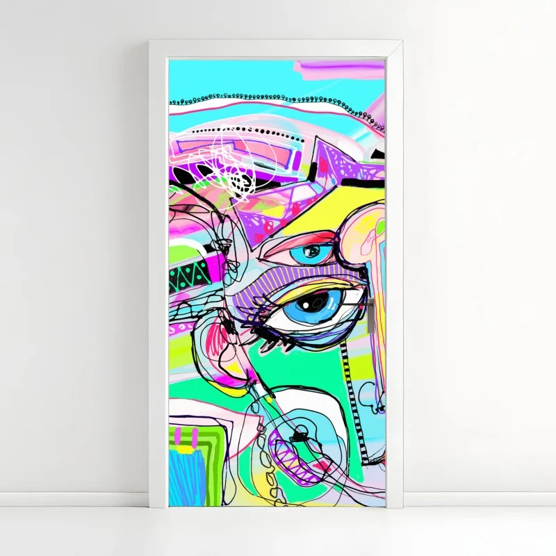 Adesivo per porta volto astratto cromatico