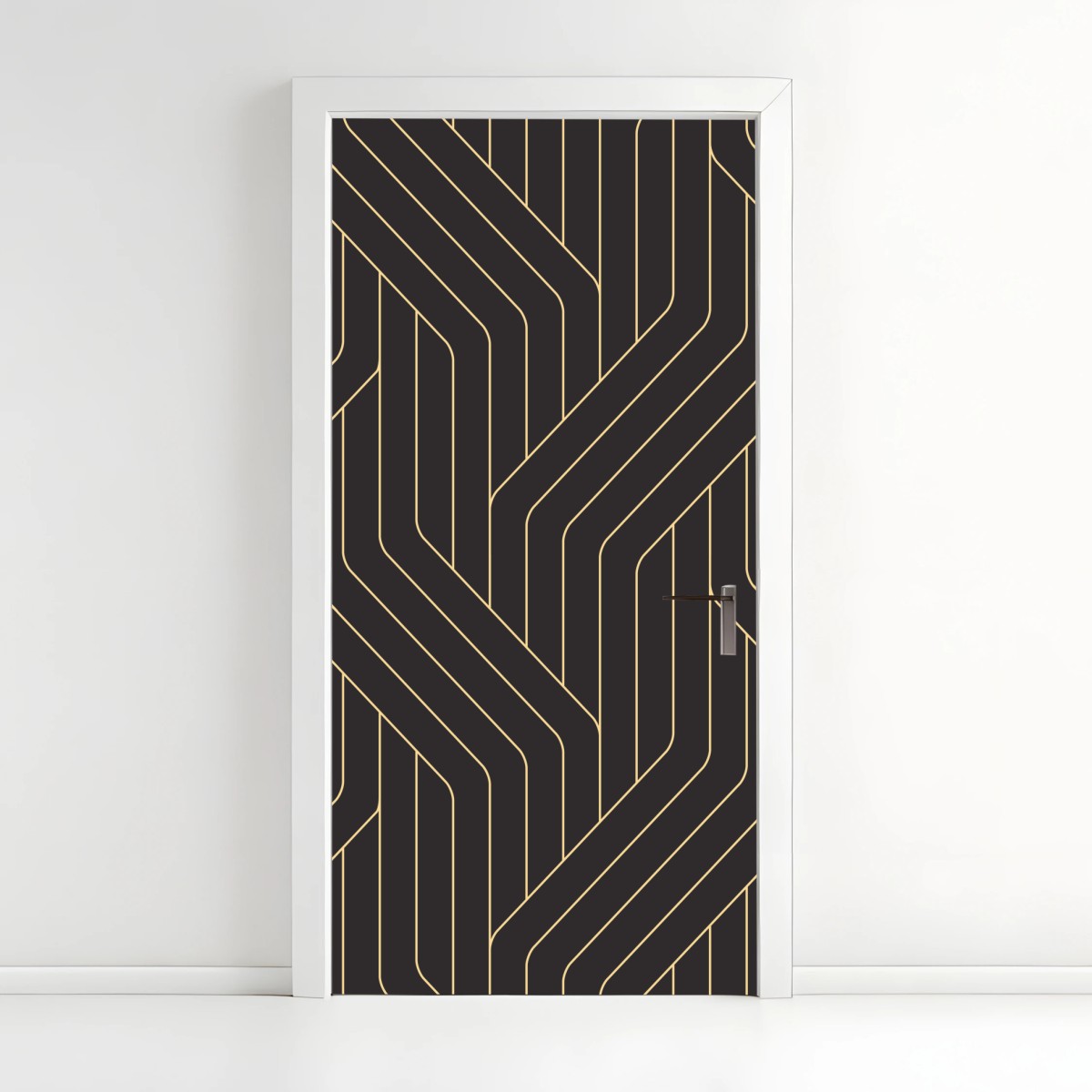 Adesivo per porta motivo geometrico art déco in nero e oro • Wallissimo®
