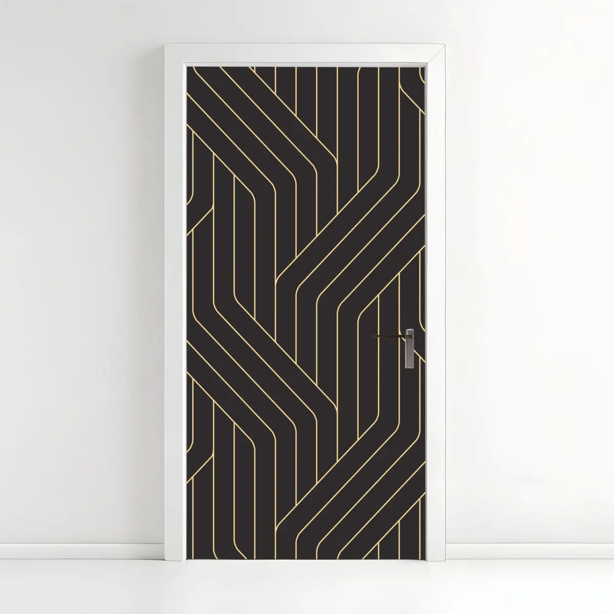 Adesivo per porta motivo geometrico art déco in nero e oro • Wallissimo®