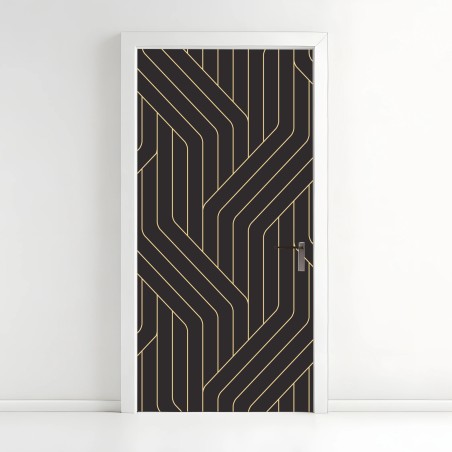 Adesivo per porta motivo geometrico art déco in nero e oro • Wallissimo®
