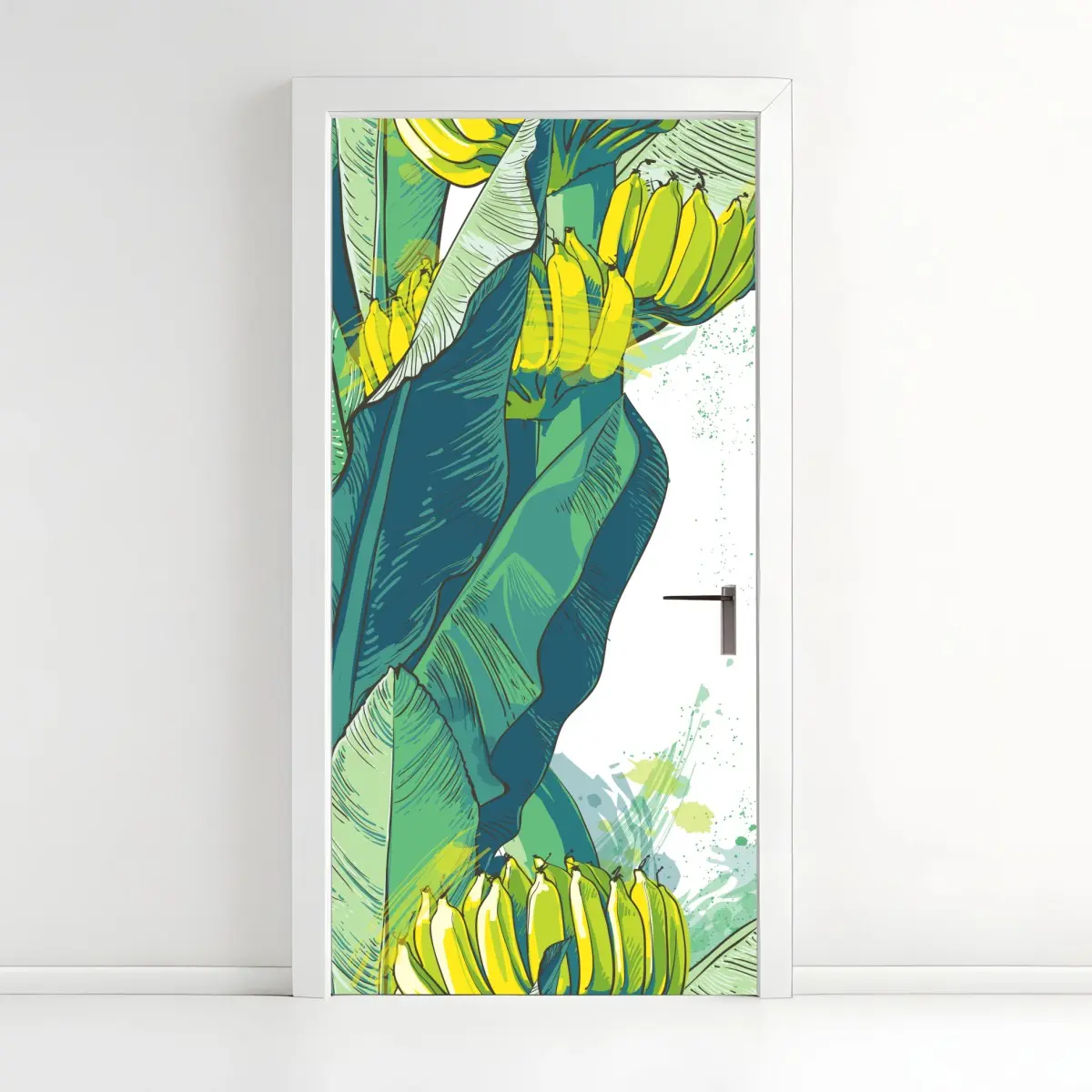 Adesivo per porta oasi di banane e foglie tropicali • Wallissimo®