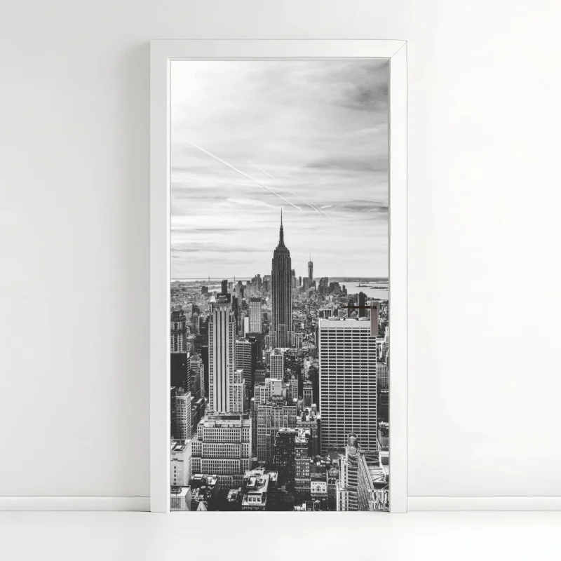 Adesivo per porta skyline di New York in bianco e nero