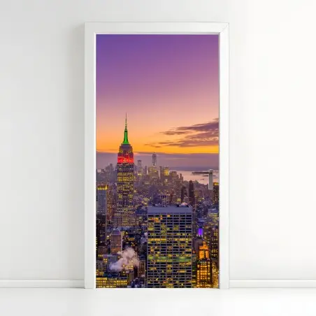 Adesivo per porta panorama urbano di New York al tramonto • Wallissimo®