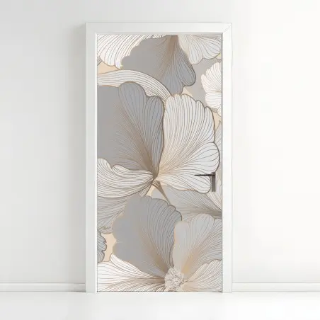 Adesivo per porta motivo floreale elegante in toni neutri • Wallissimo®