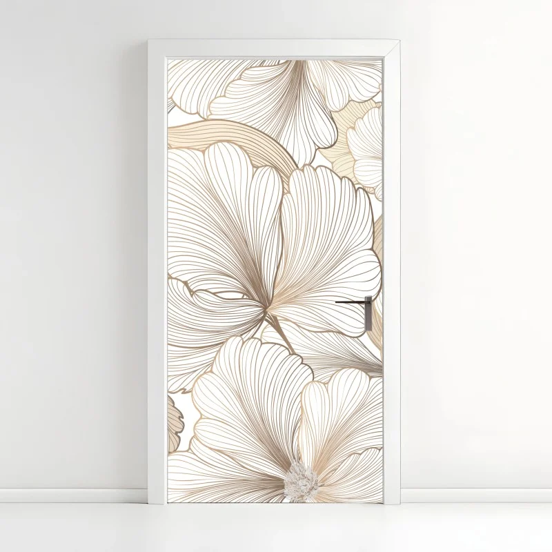 Adesivo per porta motivo floreale a linee sottili crema
