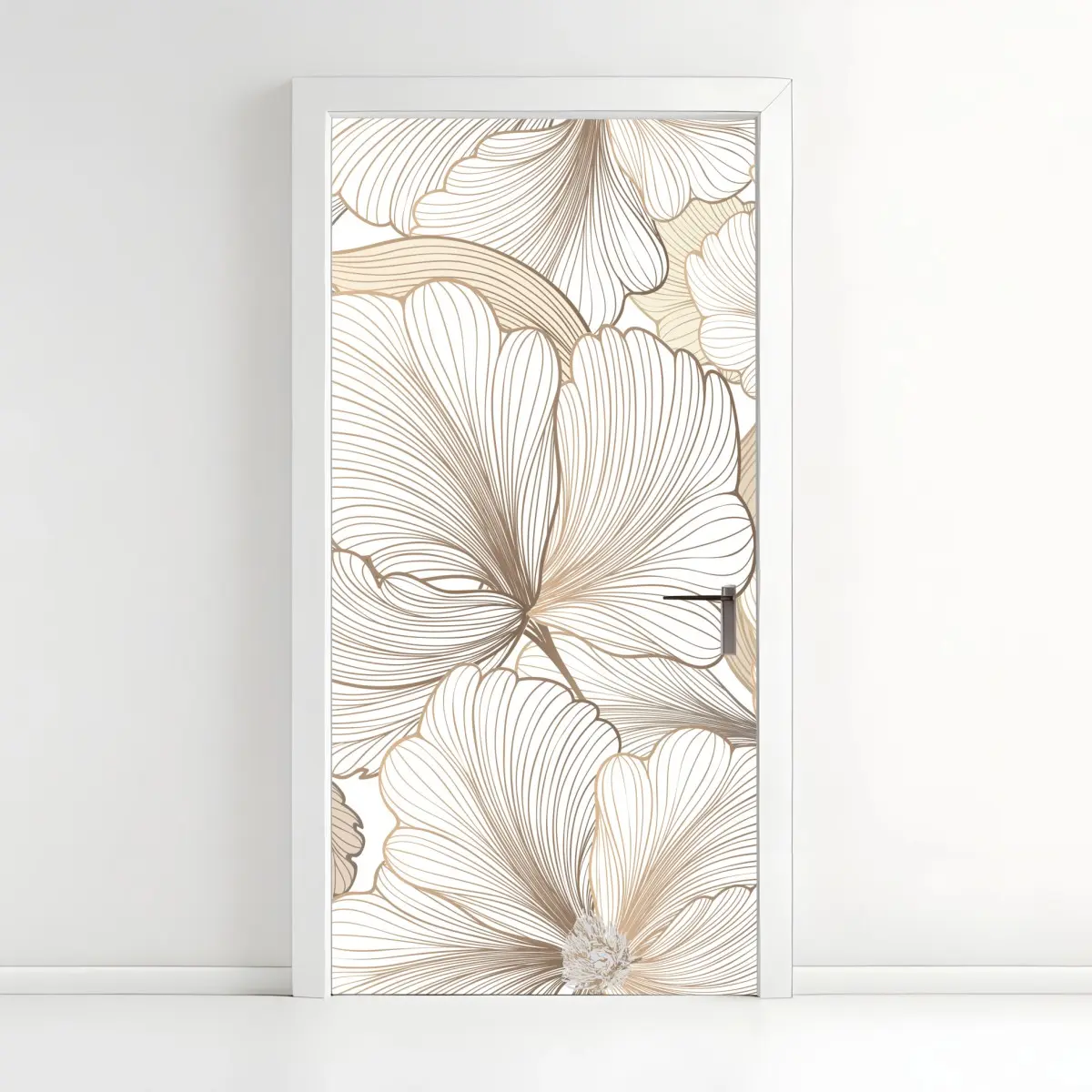Adesivo per porta motivo floreale a linee sottili crema • Wallissimo®