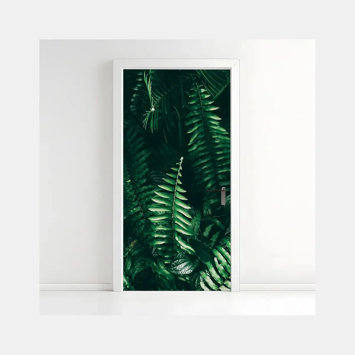 Adesivo per porta verde tropicale: atmosfera di giungla in tonalità scure • Wallissimo®