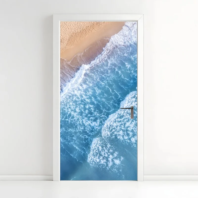 Adesivo per porta onde azzurre sulla spiaggia