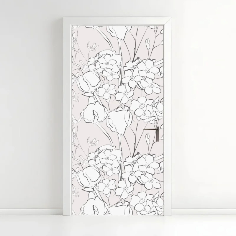 Adesivo per porta motivo floreale delicato su sfondo rosa