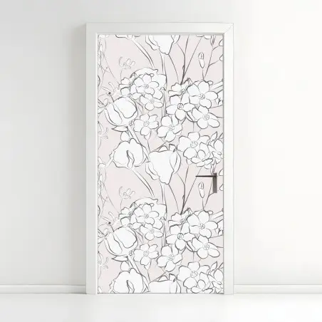 Adesivo per porta motivo floreale delicato su sfondo rosa • Wallissimo®