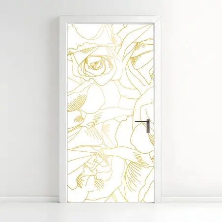 Adesivo per porta bouquet di rose dorate • Wallissimo®