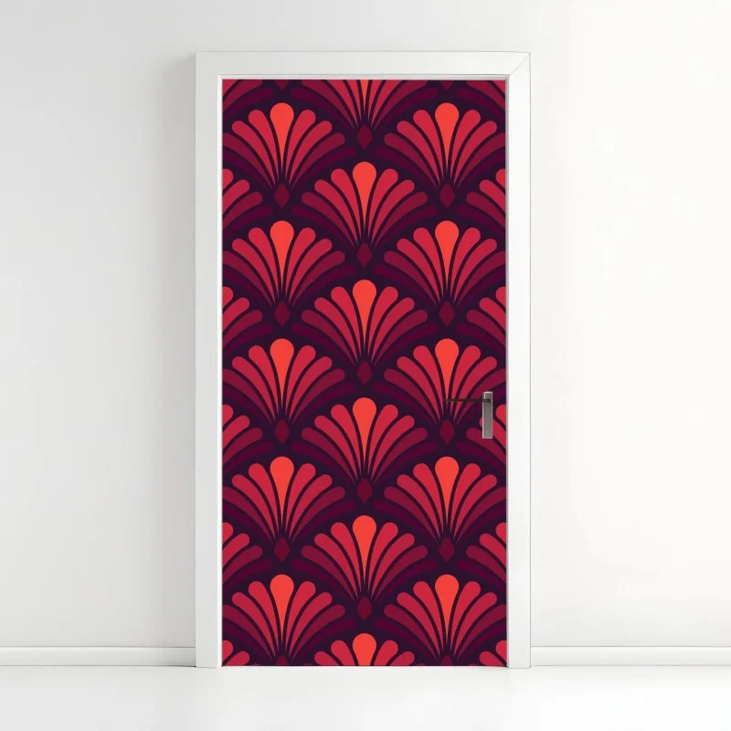 Adesivo per porta motivo art déco rosso e prugna
