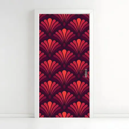 Adesivo per porta motivo art déco rosso e prugna • Wallissimo®