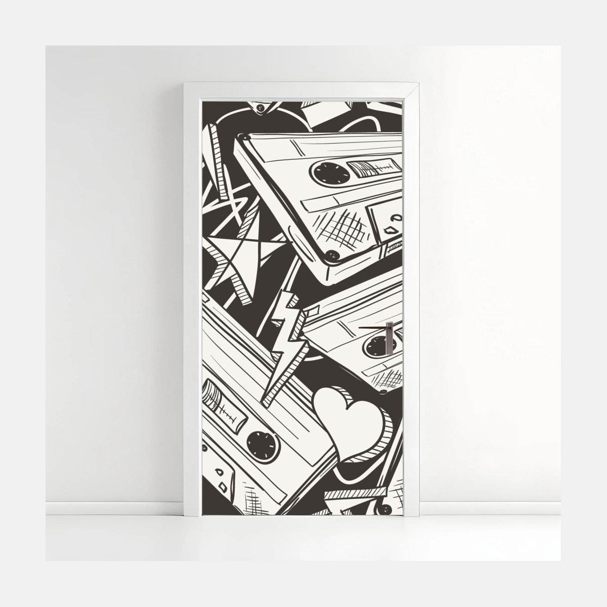 Adesivo per porta motivo vintage di cassette audio • Wallissimo®