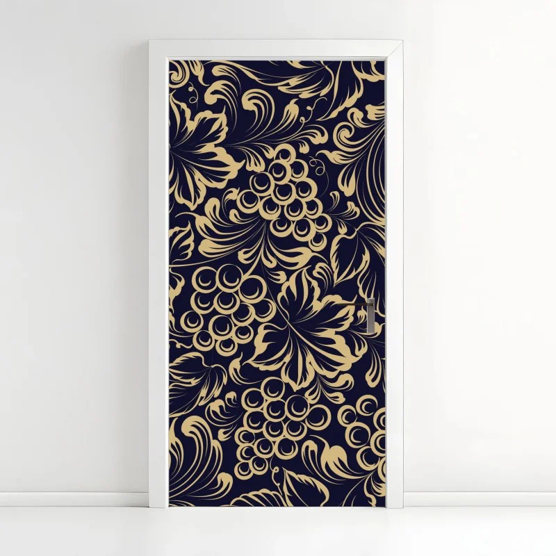 Adesivo per porta elegante motivo barocco con grappoli d'uva