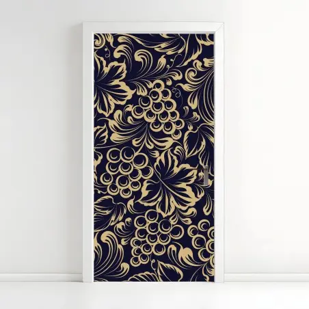 Adesivo per porta elegante motivo barocco con grappoli d'uva • Wallissimo®