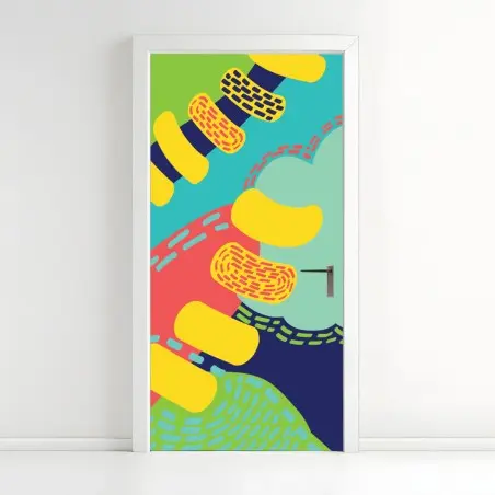 Adesivo per porta esplosione astratta di colori e forme organiche • Wallissimo®