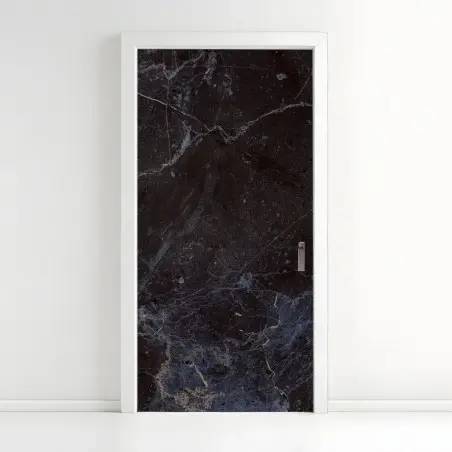 Adesivo per porta marmo nero venato con riflessi blu • Wallissimo®