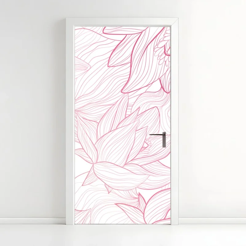 Adesivo per porta motivo floreale rosa a linee sottili