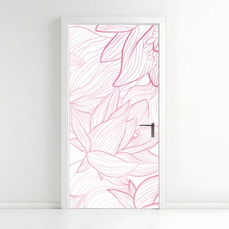 Adesivo per porta motivo floreale rosa a linee sottili • Wallissimo®