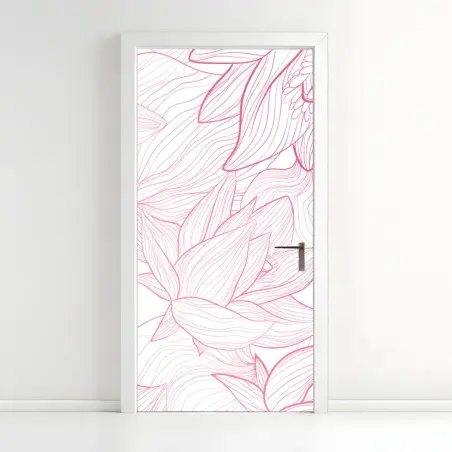 Adesivo per porta motivo floreale rosa a linee sottili • Wallissimo®