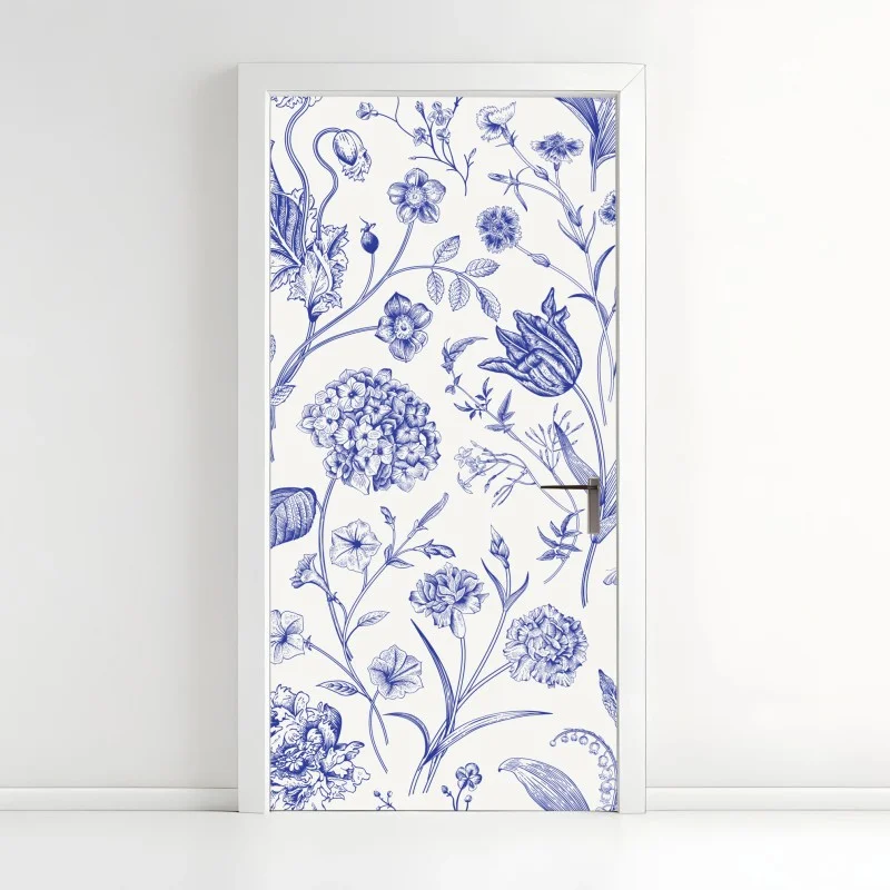 Adesivo per porta elegante motivo floreale in stile Toile de Jouy