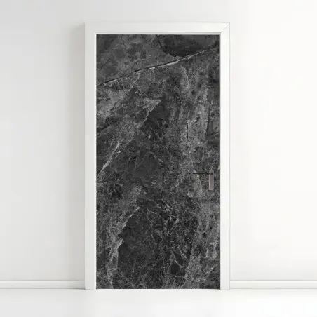 Adesivo per porta marmo nero venato elegante • Wallissimo®