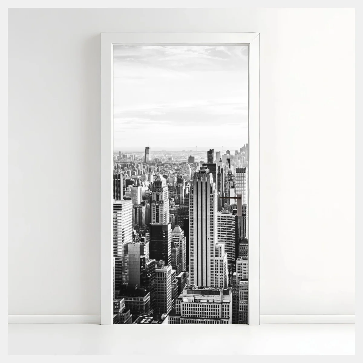 Adesivo per porta panorama urbano di New York in bianco e nero • Wallissimo® Adesivo per porta panorama urbano di New York in bianco e nero • Wallissimo®