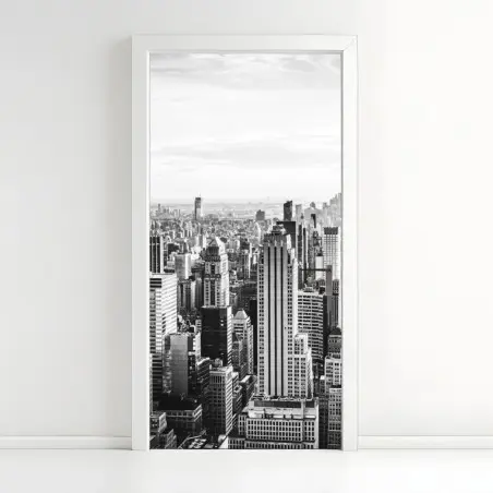 Adesivo per porta panorama urbano di New York in bianco e nero • Wallissimo®