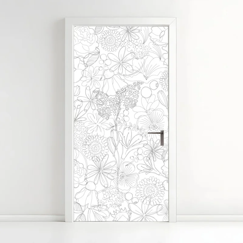 Adesivo per porta motivo floreale a linee sottili • Wallissimo®