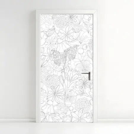 Adesivo per porta motivo floreale a linee sottili • Wallissimo®