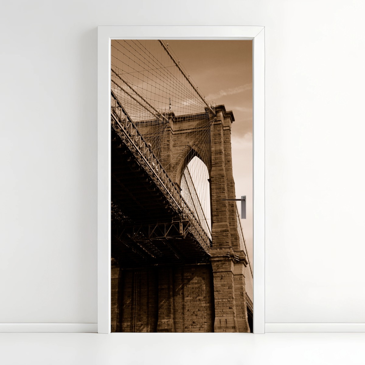 Adesivo per porta prospettiva seppia del ponte di Brooklyn • Wallissimo®