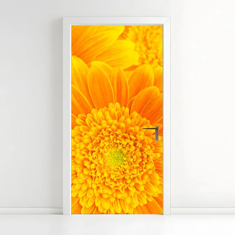 Adesivo per porta esplosione di gerbere giallo-arancione