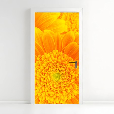 Adesivo per porta esplosione di gerbere giallo-arancione • Wallissimo®