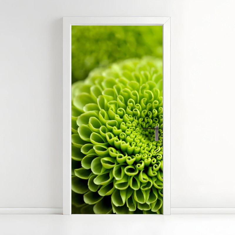 Adesivo per porta mandala floreale verde in macro